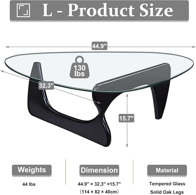 Modern Glass Coffee Table, 44.9"×32.3"×15.8" Triangle Center Table - Image 2