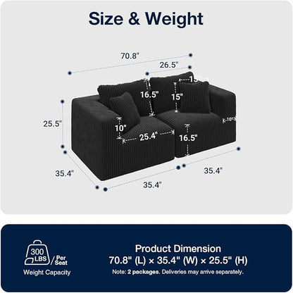 Avenco 71” 2-Seater Modular Loveseat Sofa Couch, Individually Wrapped Coil - Image 2