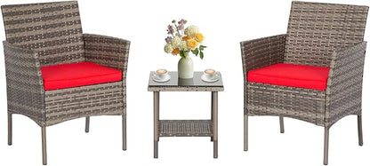 FDW 3 Piece Outdoor Furniture Set Patio Gray Wicker Chairs Furniture Bistro by FDW
