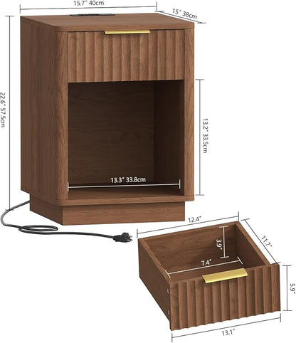 Akxomel Fluted Nightstands Set of 2, Wooden Night Stand - Image 3
