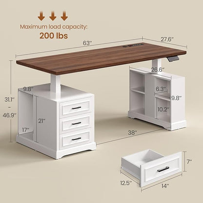 SEDETA Farmhouse Electric Standing Desk, Storage Shelves, Power Outlets - Image 2