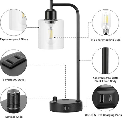 Industrial Nightstand Lamps for Bedrooms Set of 2 - Image 5