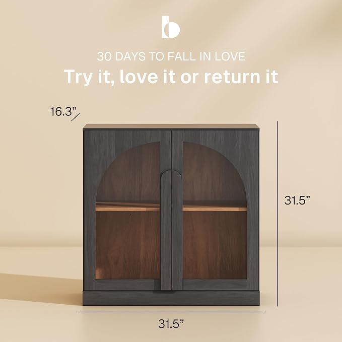 BELLEZE 2 Tier Bookshelf with Arched Glass Door, Modern Display Bookcase Shelf - Image 2