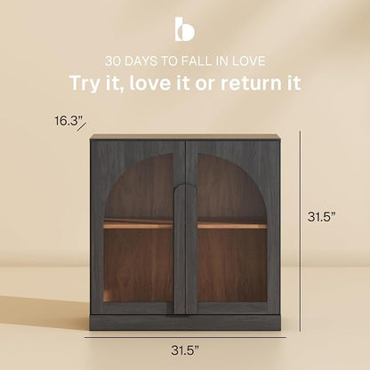 BELLEZE 2 Tier Bookshelf with Arched Glass Door, Modern Display Bookcase Shelf - Image 2