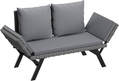 Flamaker Outdoor Convertible Sofa, Woven Rattan Patio Furniture Sunbed by Flamaker