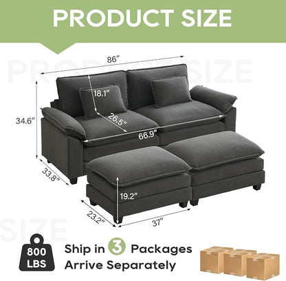 Oprisen 86" Modular Sectional Sofa, Comfy Cloud Couch Sectional Sofa - Image 2