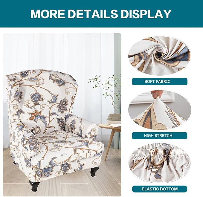 KRFOONN Wingback Chair Cover Slipcovers 2 Piece Stretch Wing Chair Covers - Image 3