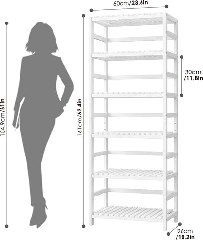 FOTOSOK 6-Tier Bamboo Shelf Set of 2, Bamboo Bookcase - Image 3