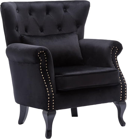 Set of 2 Mid-Century Modern Accent Chair, Velvet Armchair w/Tufted Back/Wood - Image 6