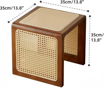 Japanese Style Wood Rattan Stool, Small Space Shoe Bench, Night Stand - Image 2