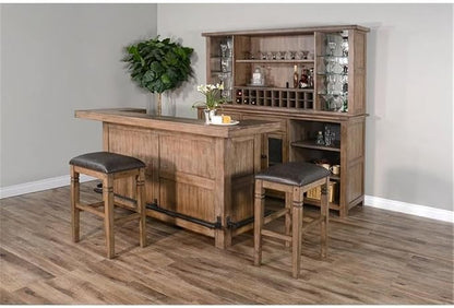 Pemberly Row 80" Farmhouse Wood Home Bar Unit, Stemware Rack, Wine Storage - Image 2