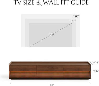 POVISON Fully-Assembled Mid Century Modern TV Stand, 118.11" Wood Media Console - Image 4