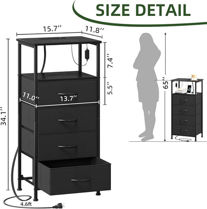 Somdot Black Nightstand with Charging Station and LED Light - Image 3