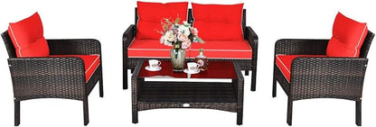 Tangkula 4 Piece Patio Furniture Set, Outdoor Wicker Conversation Set - Image 8