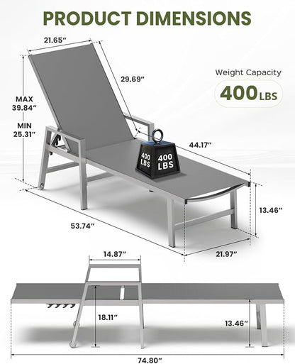 Patio Chaise Lounge Chair Outdoor Set of 2 - Image 2