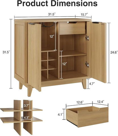 Fluted Coffee Bar Cabinet with Storage, Modern Sideboard Buffet Cabinet with - Image 2