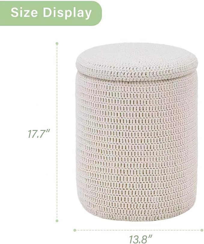 Wimarsbon Pouf Ottoman, 100% Cotton Knitted Boho Footstool, Round Footrest - Image 3