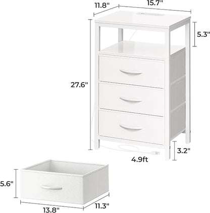 Huuger Nightstand with Charging Station, 27.6 Inch Side Table with Drawers - Image 7