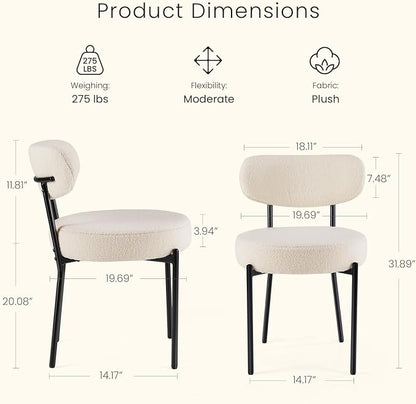 DUMOS Dining Chairs Set of 2, Mid Century Modern Chair Round Upholstered Curved - Image 2