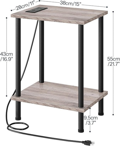 HOOBRO Side Table with Charging Station, Nightstand with 2-Layer Storage Shelves - Image 3