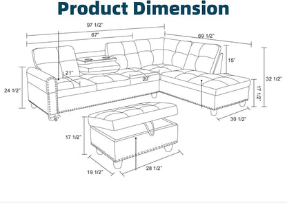 97.5" L Shaped Couch Set, Modular Sectional Couches - Image 2