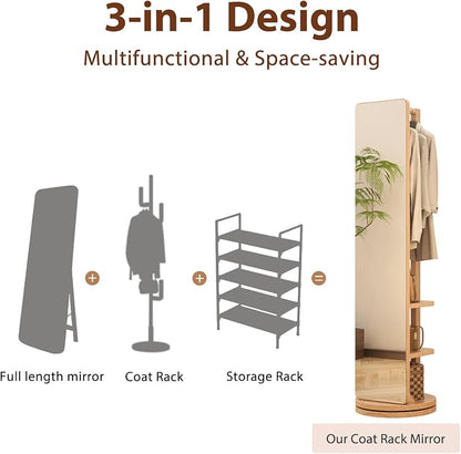 WoodsWhisper Full Length Mirror Coat Rack Solid Wood Floor Mirror 70"x16" Full - Image 5