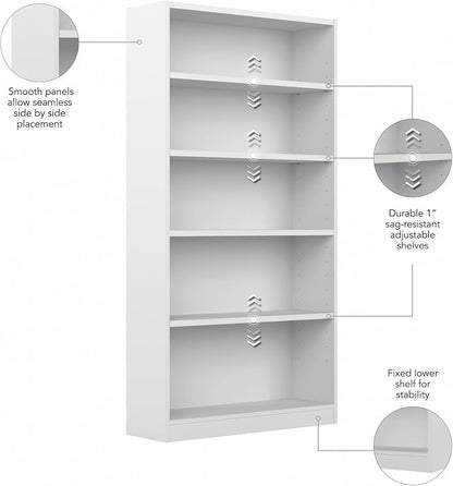 Bush Home Tall 5 Shelf Bookcase, 5 Tier Bookshelf Storage Cabinet - Image 6