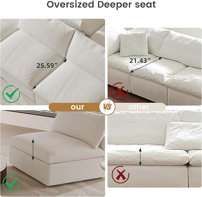 Cloud Couch Modular Sectional Sofa, Oversized 8 Seater Sofa, 160.6" U Shaped - Image 7