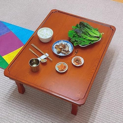 Korean Folding Table, Hand-Painted Low Wooden Dining/Tea Table, Versatile Bay - Image 4