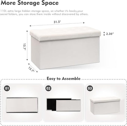 B FSOBEIIALEO Folding Storage Ottoman, Long Ottomans Shoes Bench, Velvet - Image 3