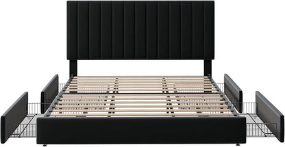 Allewie King Size Storage Bed Frame, Vertical Channel Tufted Adjustable - Image 8
