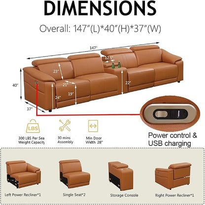 Power Recliner Sofa Set, Reclining Sectional Sofa Couch - Image 2