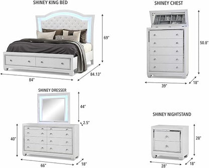 First of a Kind Shiney Contemporary 5 Piece King Bedroom Set High Gloss White - Image 9