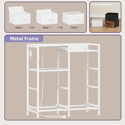 Somdot White Nightstand with Charging Station and LED Light, Wide 5 Drawers - Image 7