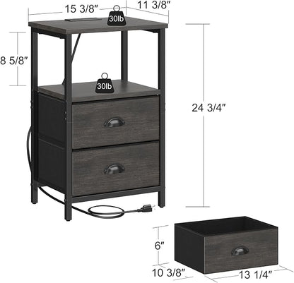 sthmec Nightstand with Charging Station, LED Night Stand with 2 Fabric Drawers - Image 3