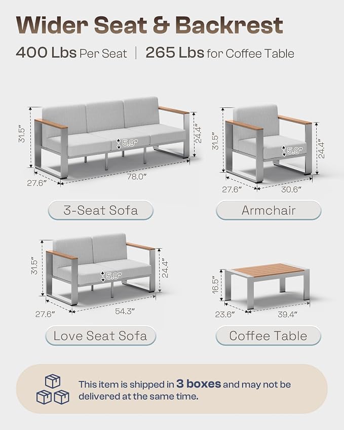 Outdoor Patio Furniture Set, 7 Seats Outdoor Patio Conversation Sets - Image 7
