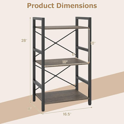 Tangkula 3-Tier Industrial Bookshelf, 16.5" Width Wooden Open Bookcase - Image 3