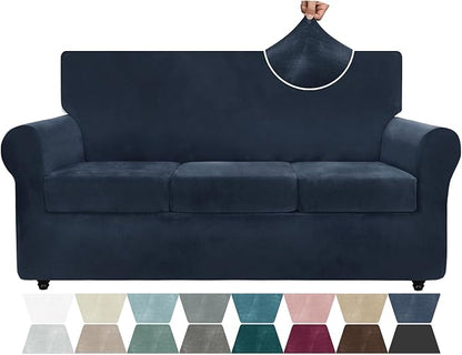 ZNSAYOTX Luxury Velvet Couch Cover 4 Piece Stretch Sofa Covers by ZNSAYOTX