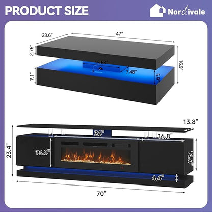 Modern Table Set Includes 70" Fireplace TV Stand & 47" Coffee Table - Image 3