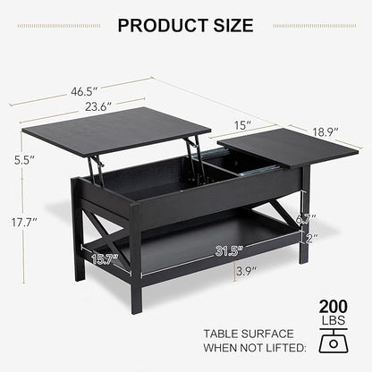 Lift Top Coffee Table with Storage, Small Coffee Table with Hidden Compartment - Image 3