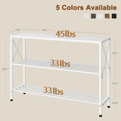Hoctieon White Industrial Console Table, 3 Tier Entryway Tables, Hallway Desk - Image 2