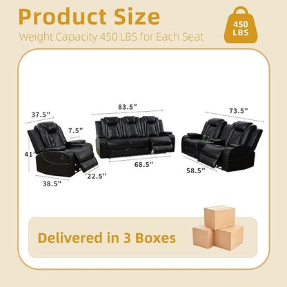 3-Piece Leather Power Recliner Sofa Set - Image 2