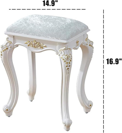 Vintage Vanity Stool, Rectangular & Round Makeup Stool, 17 Inch Sitting Height - Image 3