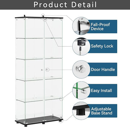 APRILSOUL Glass Display Cabinet 5-Shelf - Image 7