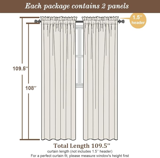 Chyhomenyc Extra Long Semi Sheer Curtains 108 Inches Long 2 Panels Set - Image 5