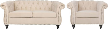RARZOE Chesterfield Loveseat Sofa Set, 1+2 Seater - Image 4