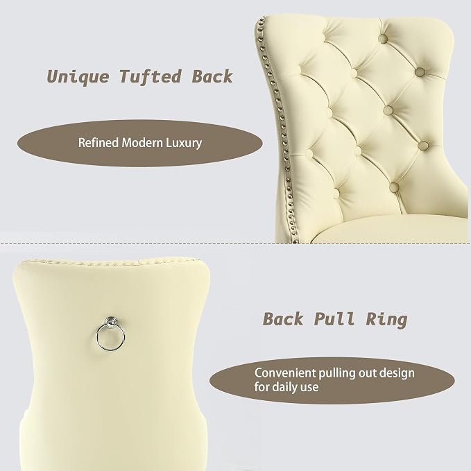 KCC Faux Leather Dining Chairs Set of 4, Upholstered High-end Tufted Dining - Image 5