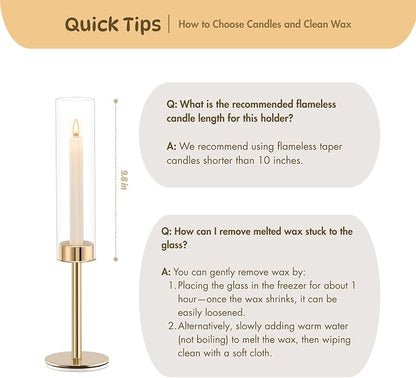 Gold Hurricane Candle Holders Set of 6, Tall Metal Windproof Glass Taper Candle - Image 8