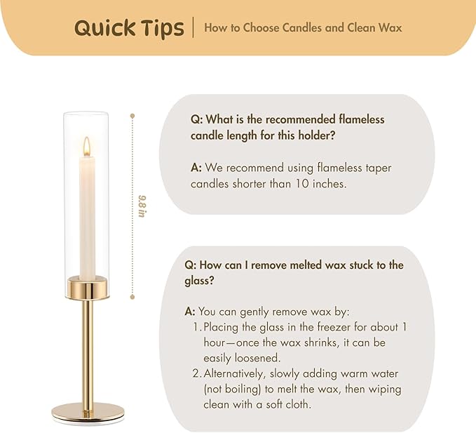 Gold Hurricane Candle Holders Set of 3, Tall Metal & Windproof Glass Taper - Image 8