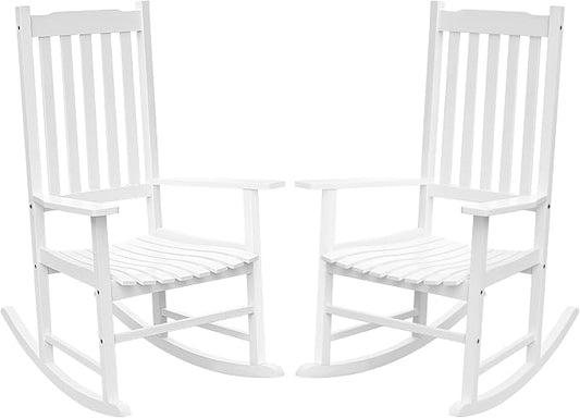 Flamaker Acacia Wood Patio Rocking Chair Set of 2, High Back and Widen Armrest by Flamaker